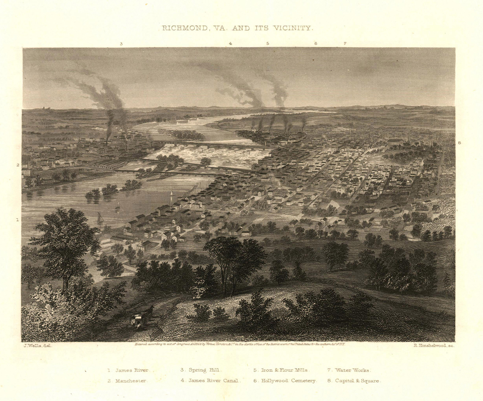 Richmond, Virginia, 1863, 1863 — antique map