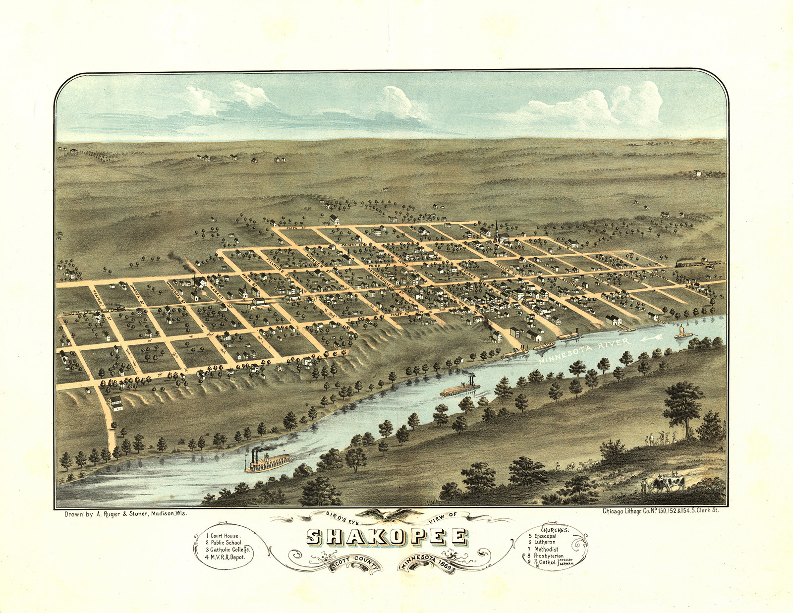 Shakopee, Minnesota, 1869, 1869 — antique map