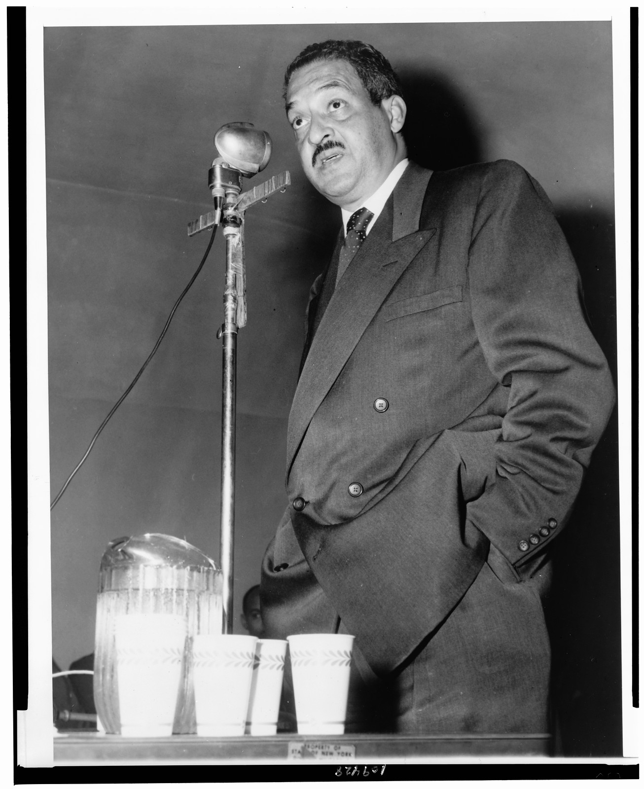 Marshall speaks in New York — historic photograph
