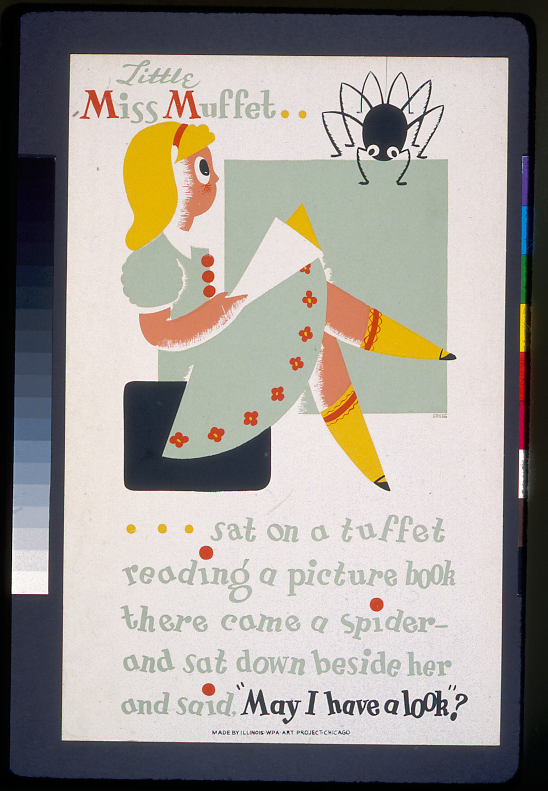 Little Miss Muffet ... reading a picture book ... / Gregg., 1936 — vintage poster
