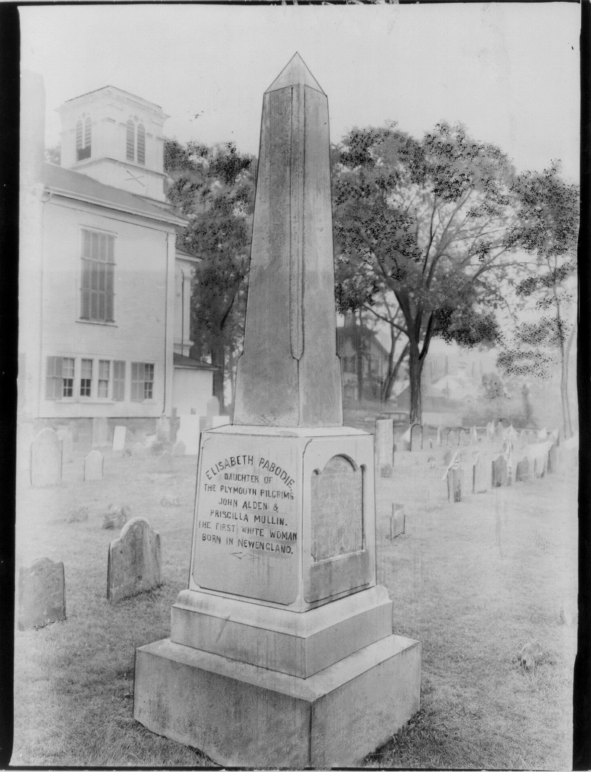 Historic Architecture - Monument at grave of Elisabeth Pabodie — historic print