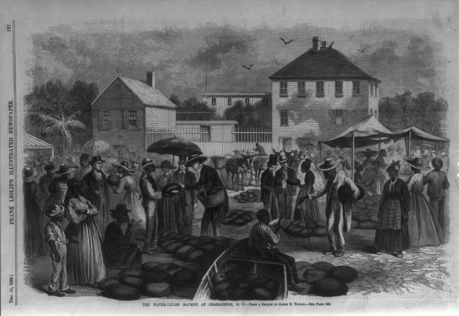 The watermelon market at Charleston, S.C., 1866 — antique engraving