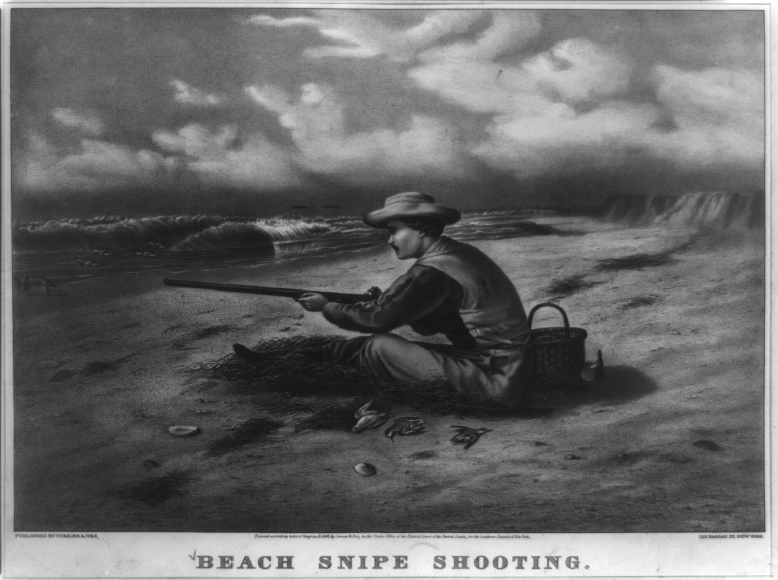 Beach snipe shooting, [New York] : Currier & Ives, 1869. — antique lithograph