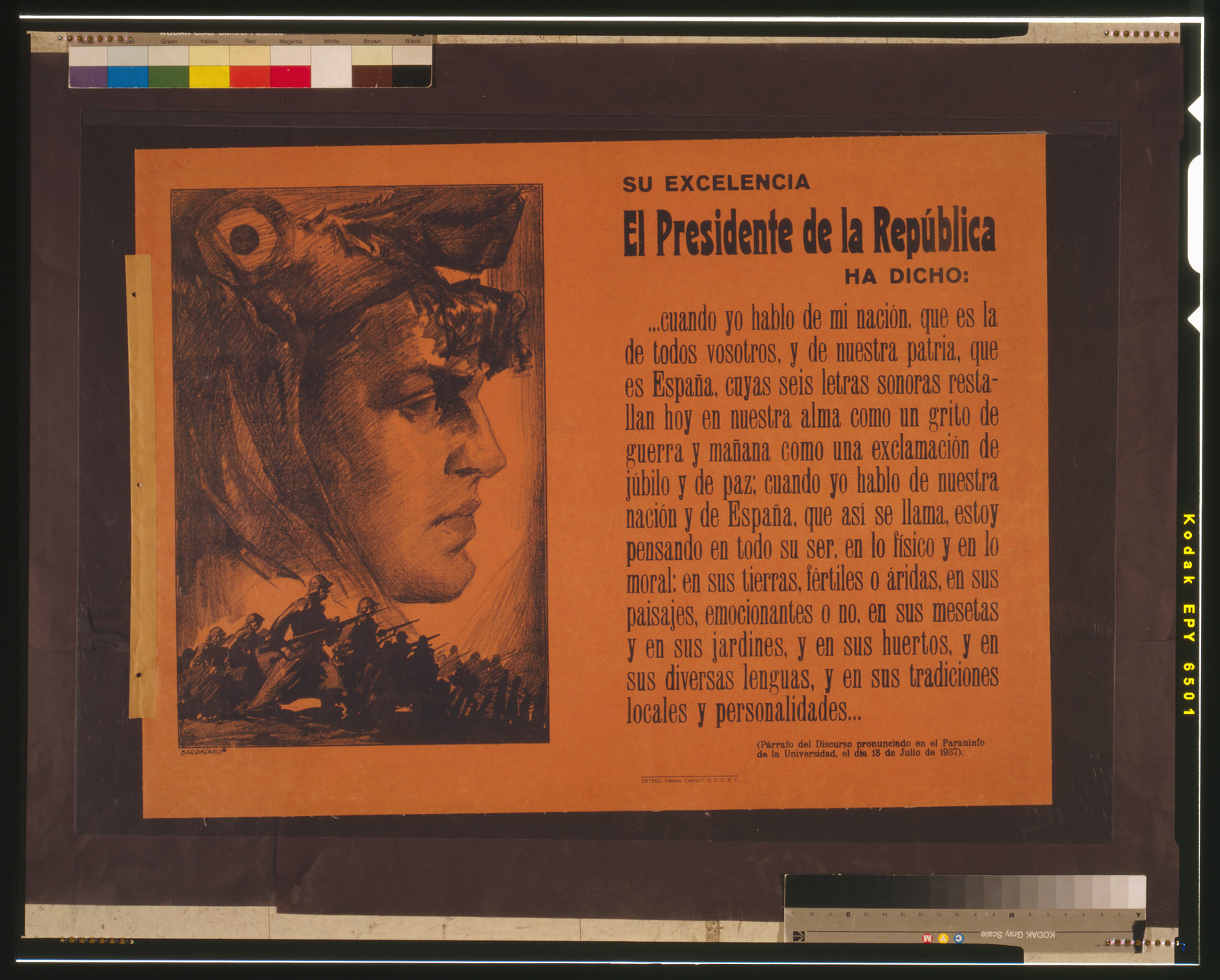 Su excelencia el Presidente de la Republica ha dicho : ... cuando yo hablo de mi nacion ..., Valencia : Ortega ; Control U.G.T., C.N.T., 1937. — vintage poster