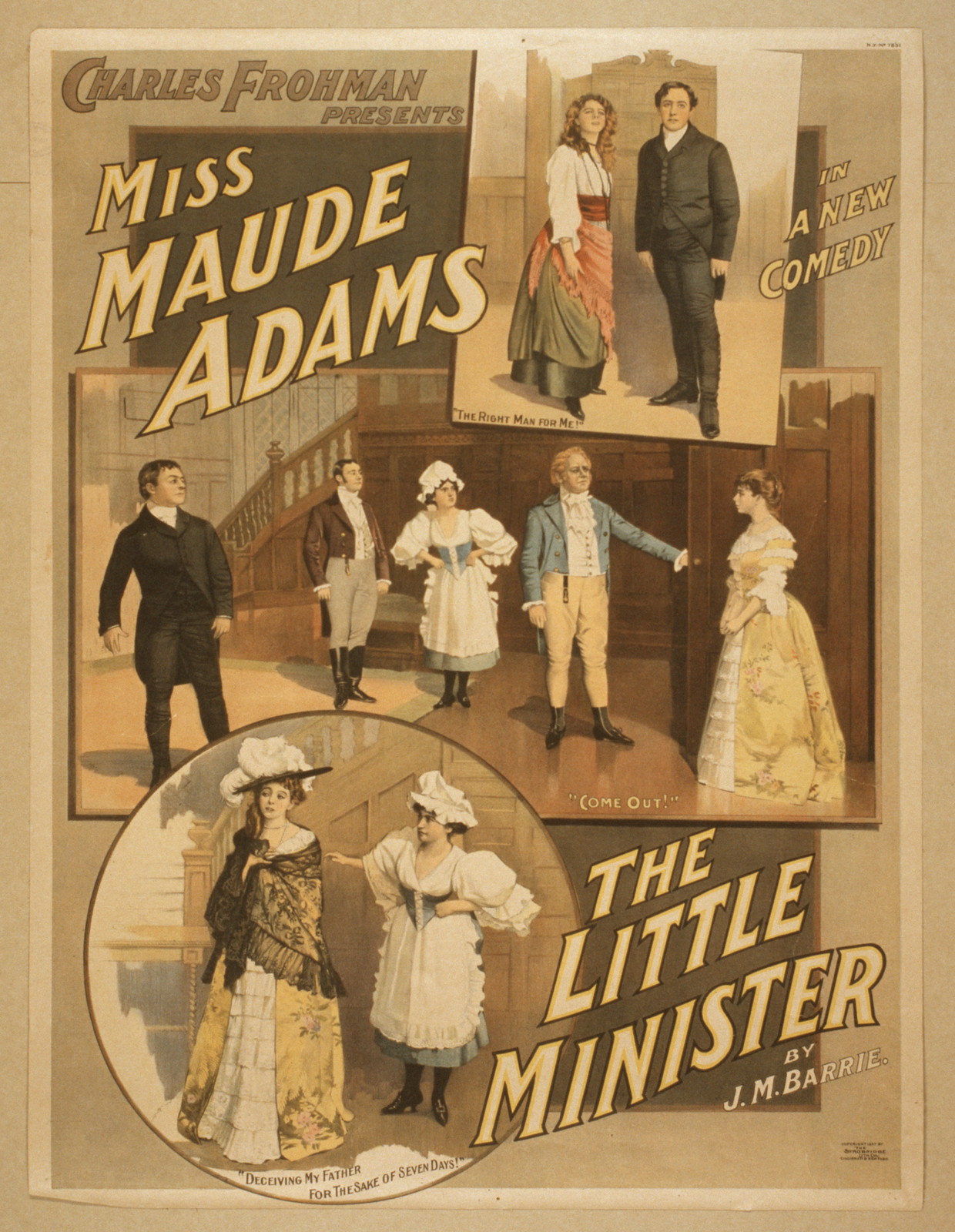 Charles Frohman presents Miss Maude Adams in a new comedy The little minister by J.M. Barrie., 1897 — vintage poster