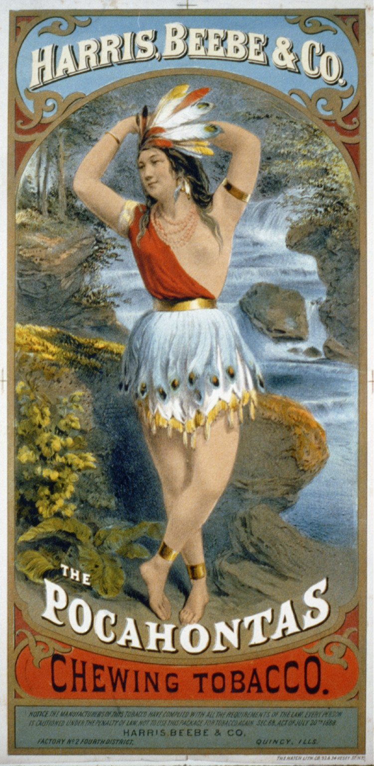 Harris, Beebe & Co.: The Pocahontas Chewing Tobacco / The Hatch Lith. Co. N.Y., [1868] — antique lithograph