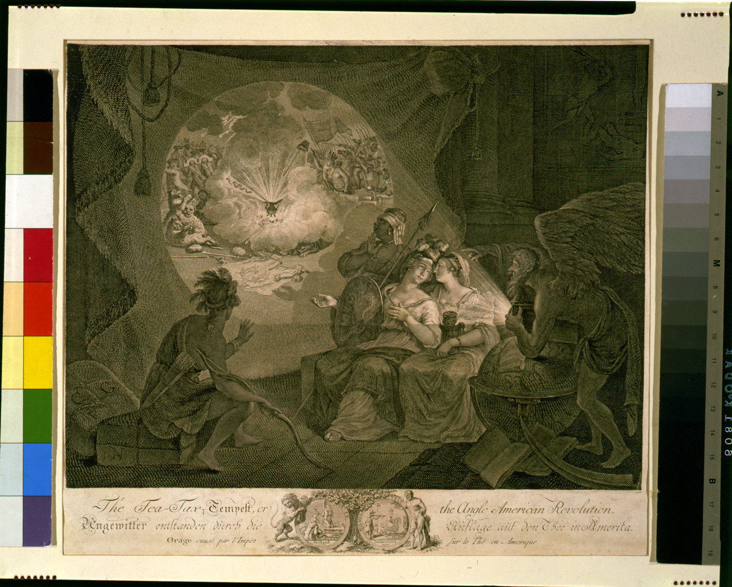 The tea-tax-tempest, or the Anglo-American revolution, [Germany] : s.n., 1778. — antique engraving