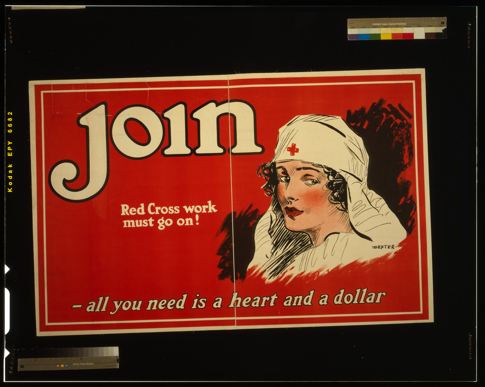 Join - Red Cross work must go on! All you need is a heart and a dollar / Dexter., 1917 — vintage poster