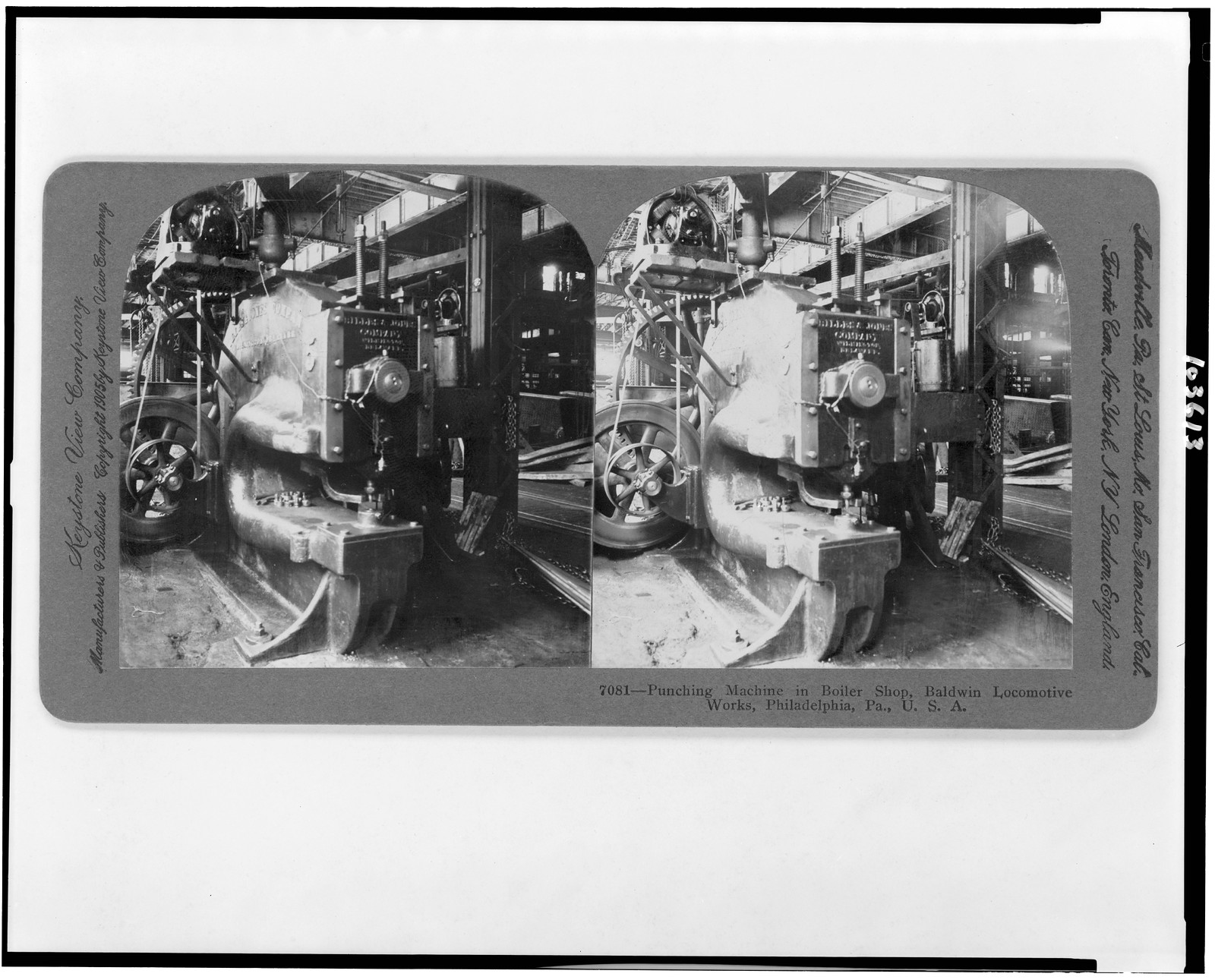 Punching machine in boiler shop, Baldwin Locomotive Works, Philadelphia, Pa., U.S.A., Meadville, Pa. : Keystone View Co., manufacturers, publishers, c1905. — historic photograph