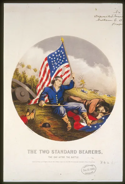 The two standards bearers, the day after battle / E.B. Bensell, del. ; T. Sinclair's lith., Phila.