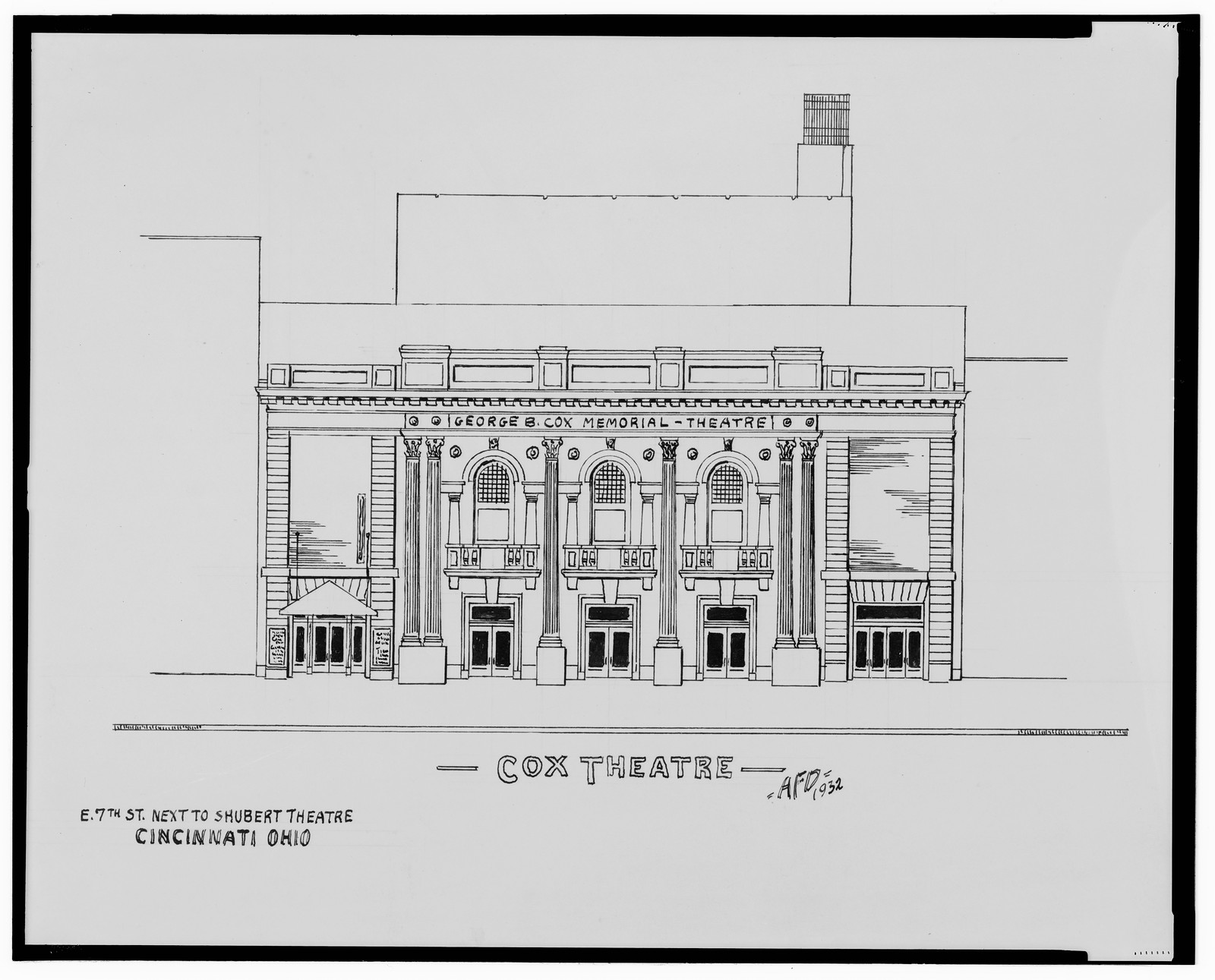 [Cox Theatre (George B. Cox Memorial Theatre), E. 7th St. next to Shubert Theatre, Cincinnati, Ohio] / AFD 1932., And Engineering (ADE) Drawings — vintage poster
