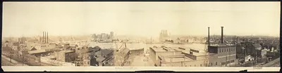 Panoramic view of Baltimore waterfront after the fire