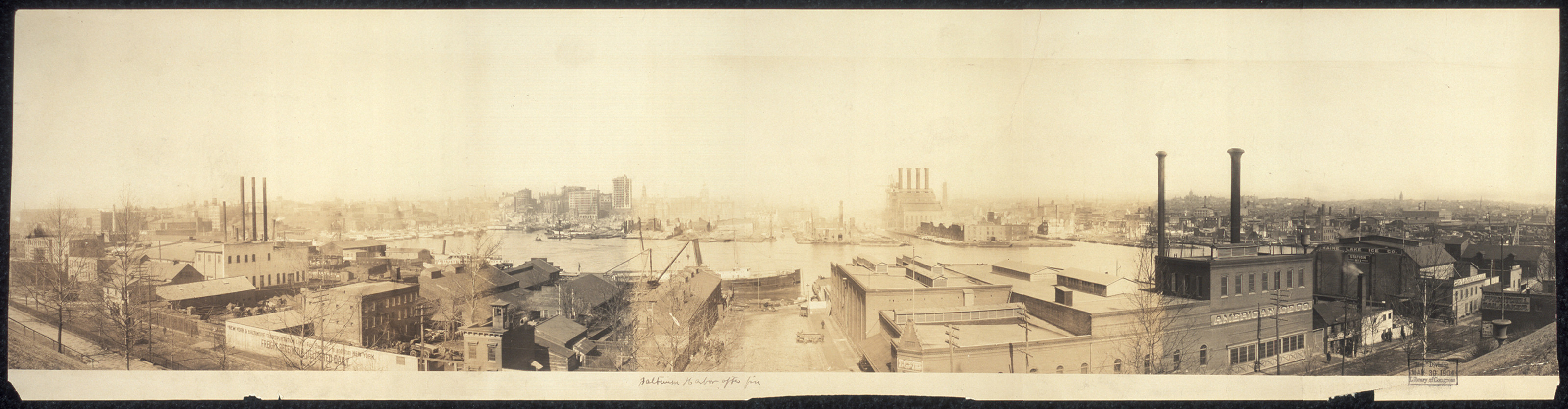 Panoramic view of Baltimore waterfront after the fire, 1904 — historic image