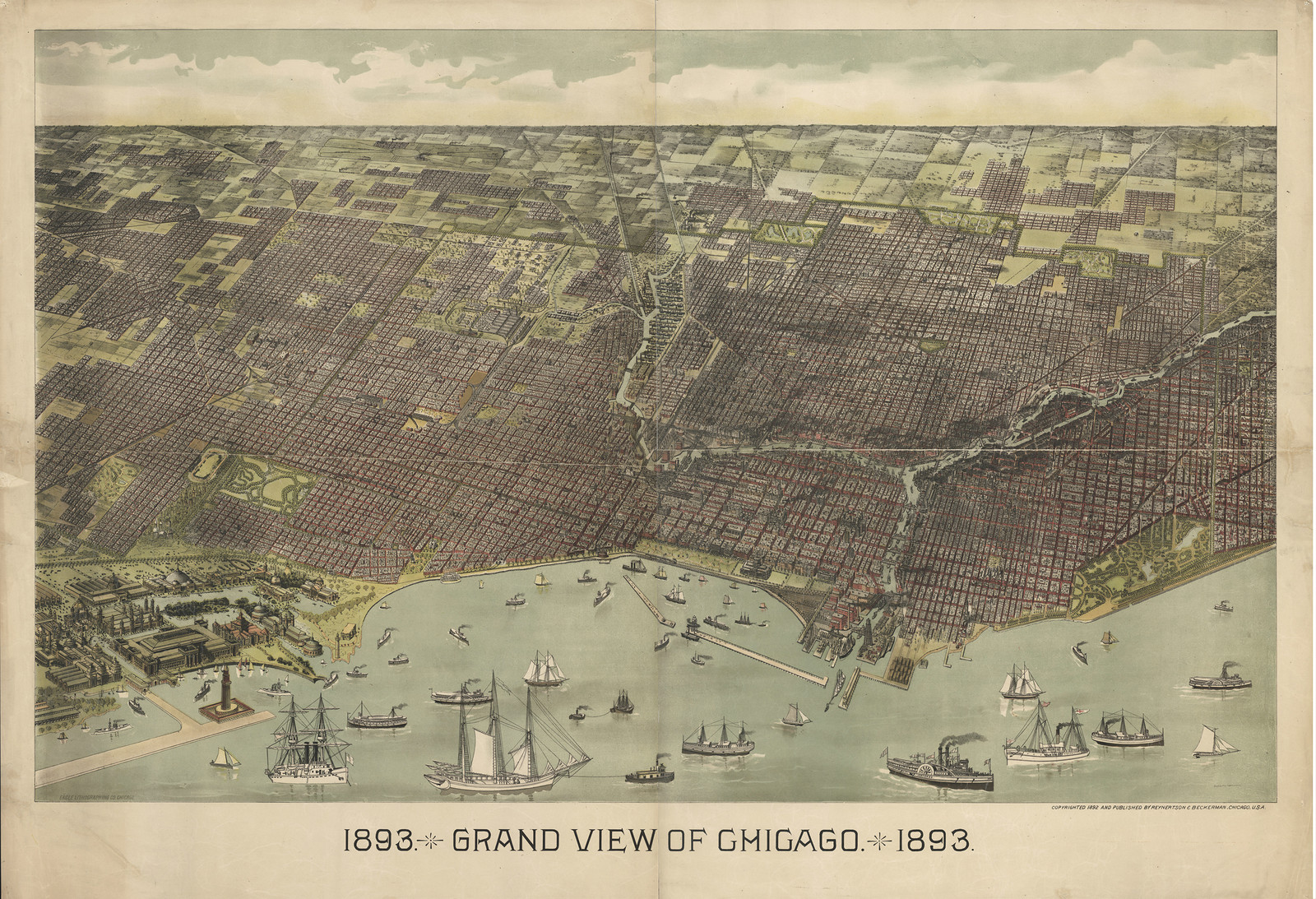 IL Chicago 1893 MAP, 1893 — antique map
