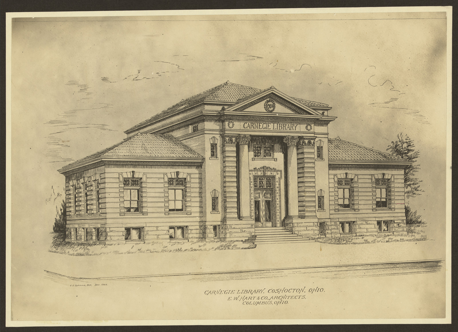 Carnegie Library, Coshocton, Ohio architectural drawing — historic drawing