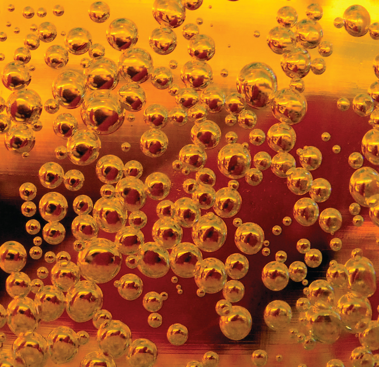 Golden carbonated bubbles rising through amber liquid — historic image
