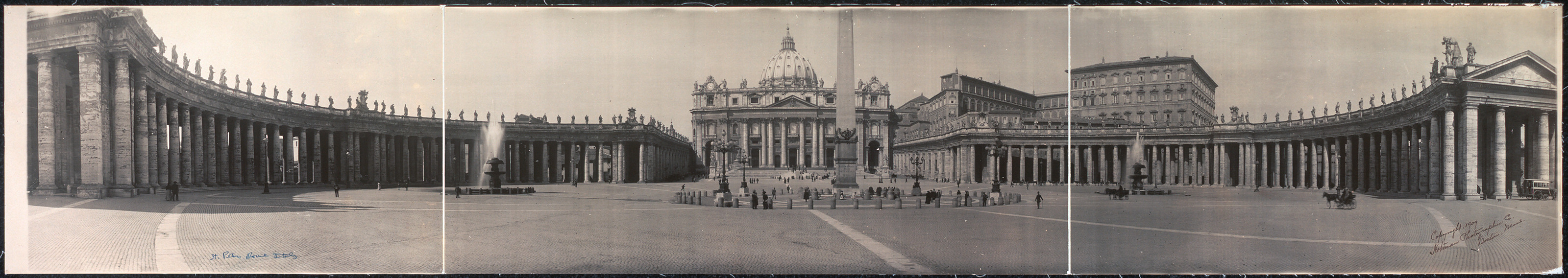 Panoramic view of St. Peters - colonades, Italy, 1909, 1909 — historic image