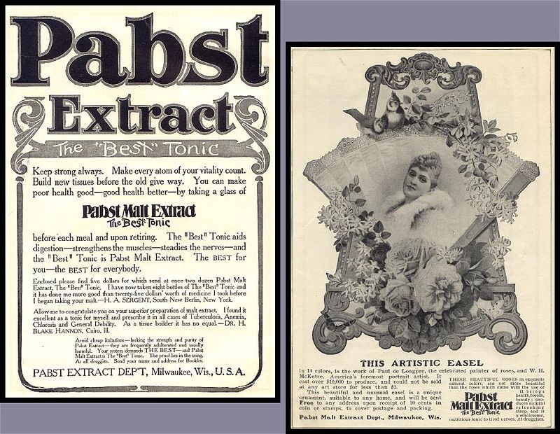 Two vintage Pabst Malt Extract newspaper advertisements — historic image