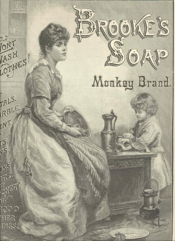 Brooke's Soap Monkey Brand advertisement with woman and child — historic image