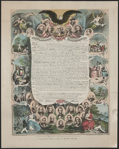Proclamation of Emancipation with portraits and decorative border