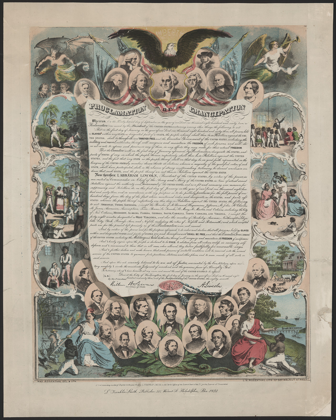 Proclamation of Emancipation with portraits and decorative border — historic image