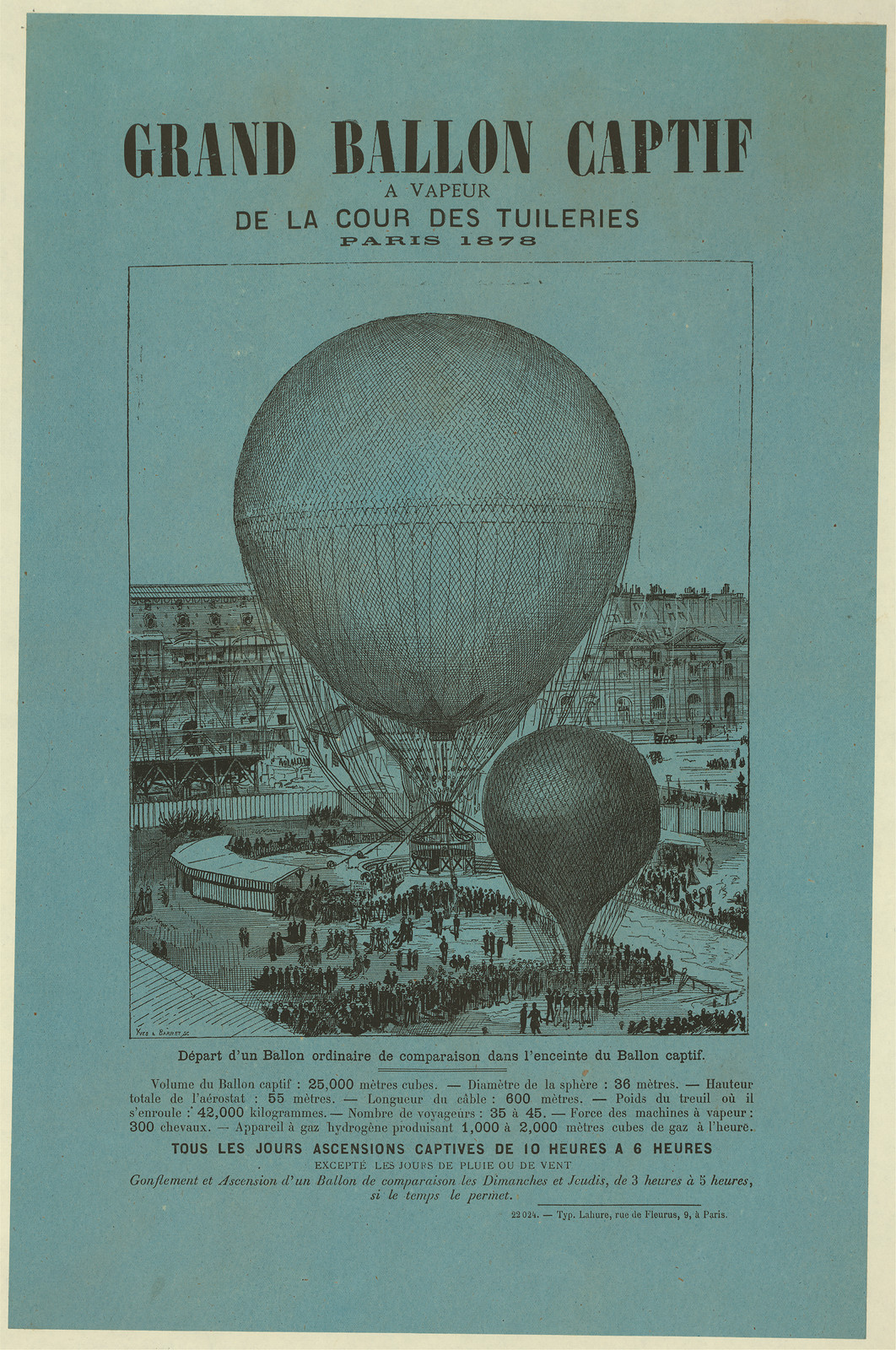 Grand Ballon Captif à vapeur de la Cour des Tuileries, Paris 1878 — historic image