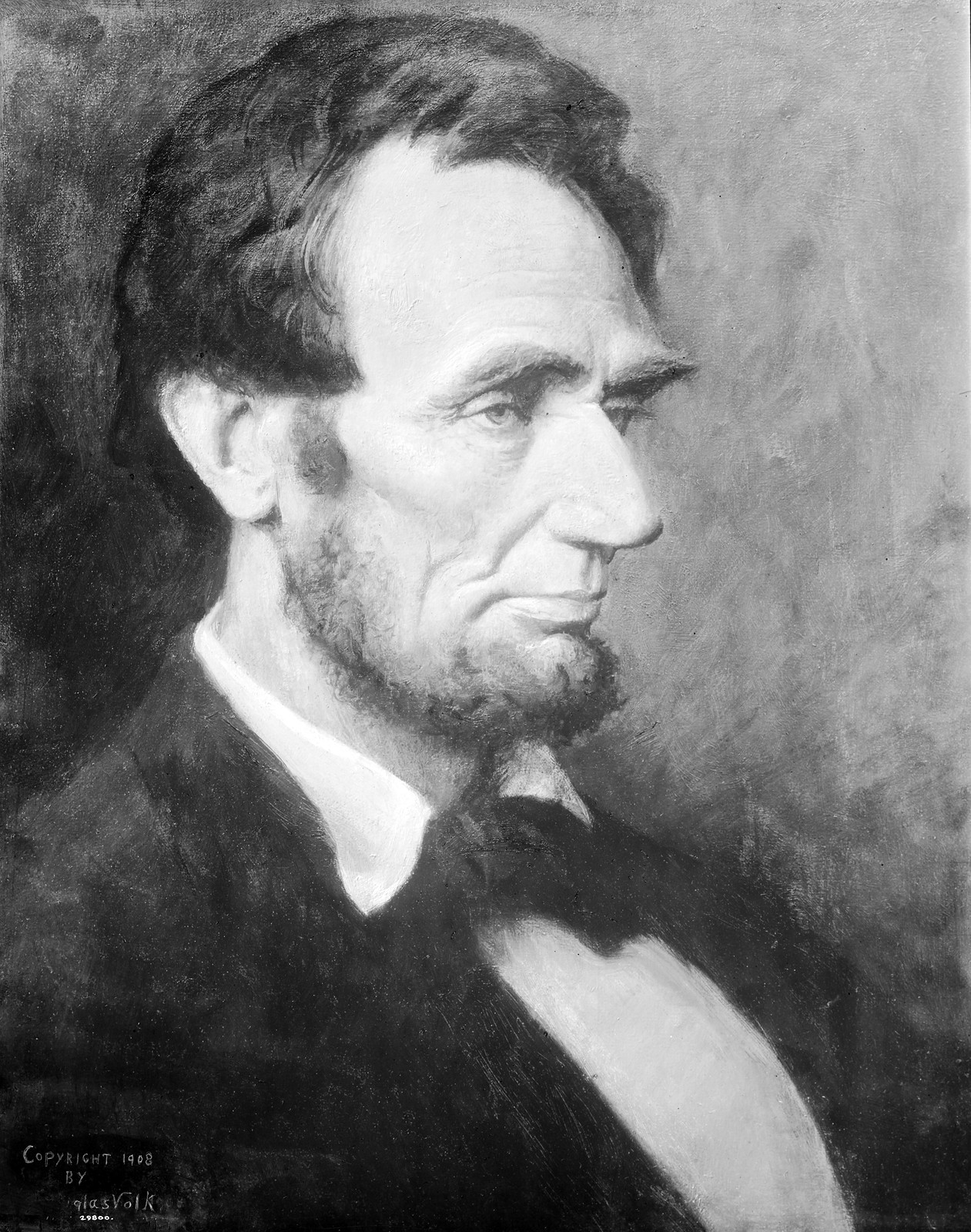 Profile portrait painting of a bearded man in dark suit — historic image