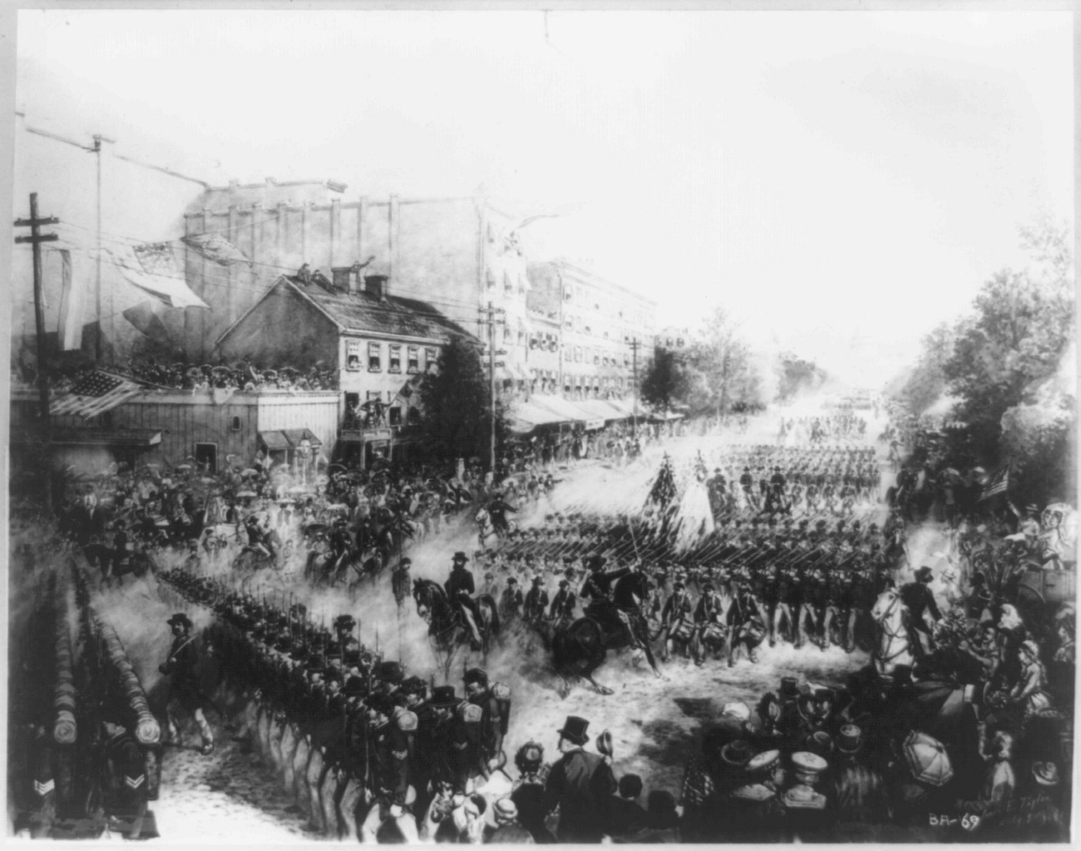 [Union soldiers parading on Pennsylvania Avenue in Washington, D.C.], [Drawn 1881 July 1, photographed between 1900 and 1950(?)] — historic photograph