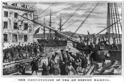 Destruction of tea at Boston Harbor