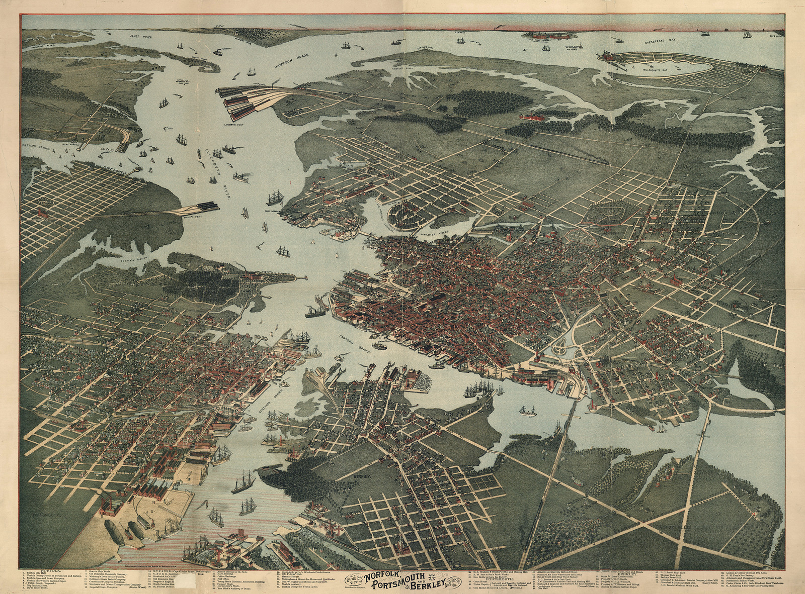 VA Norfolk 1891 MAP, 1891 — antique map