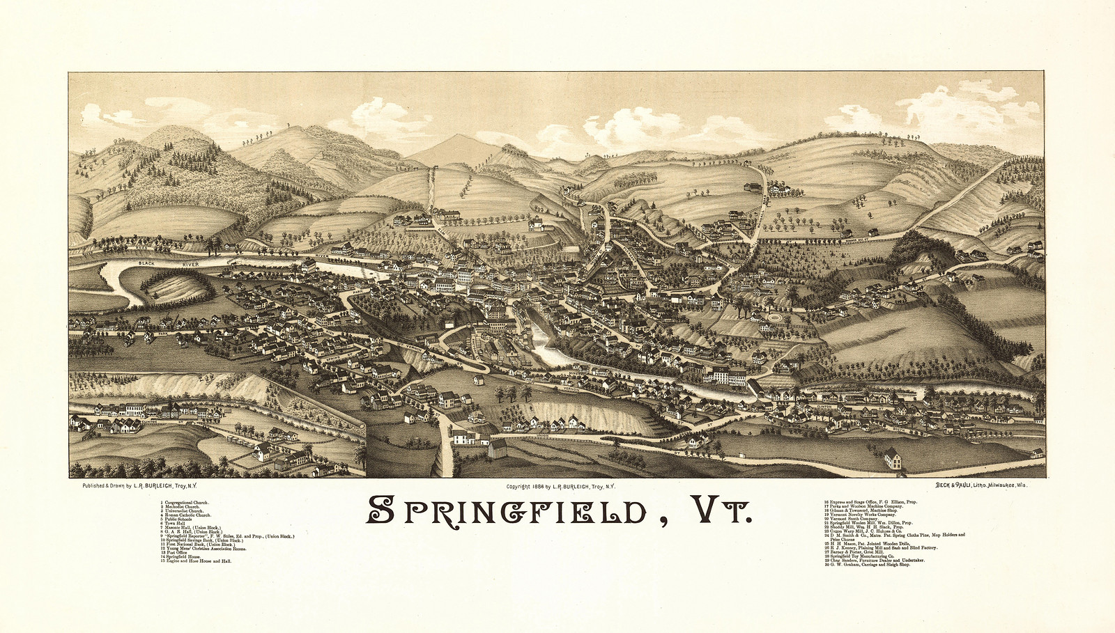 VT Springfield 1886 MAP, 1886 — antique map