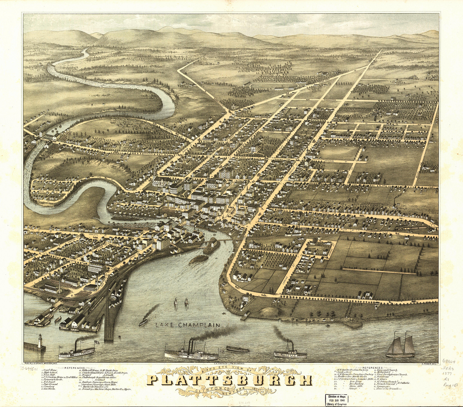 Plattsburgh, New York, 1877, 1877 — antique map