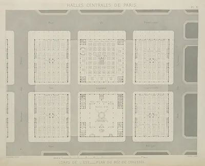 Halles centrales de Paris, Corps de l'Est, plan du rez-de-chaussée