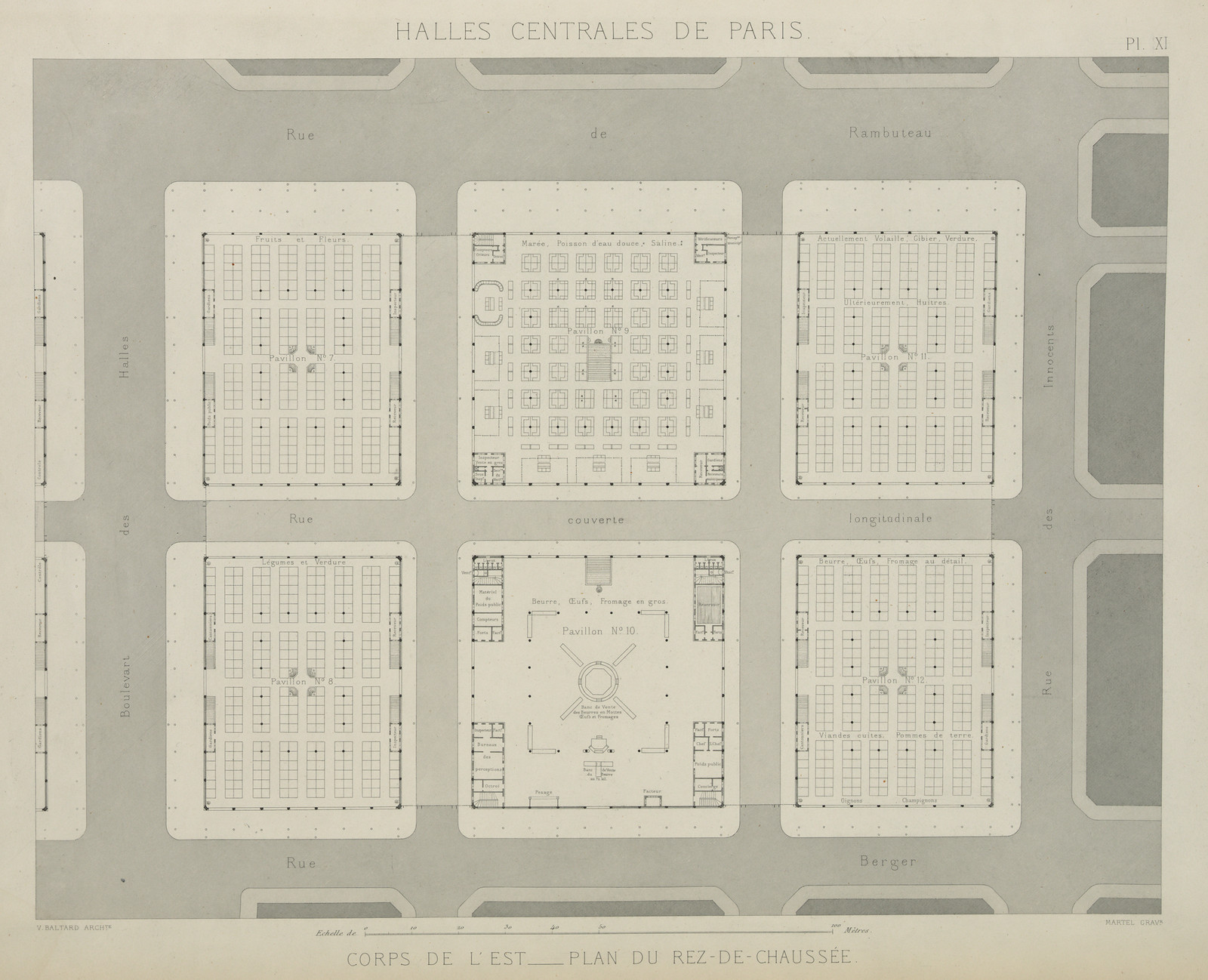 Halles centrales de Paris, Corps de l'Est, plan du rez-de-chaussée — historic image