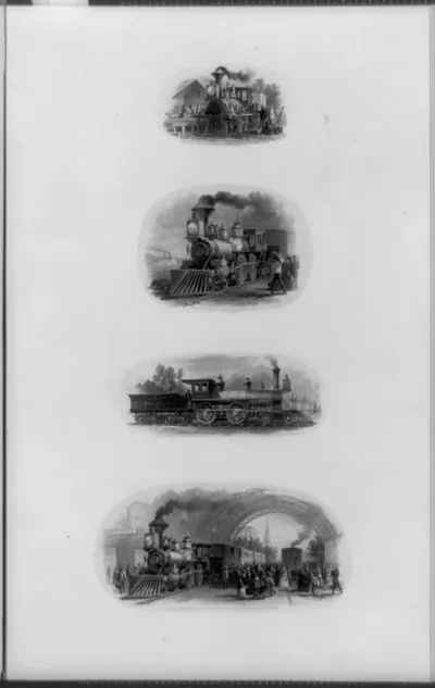 [Composite of four railroad trains]