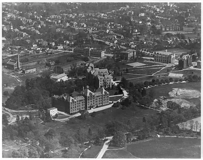 D.C. Washington. Catholic University. 1923. Exterior. Aerial view. Brookland, D.C.