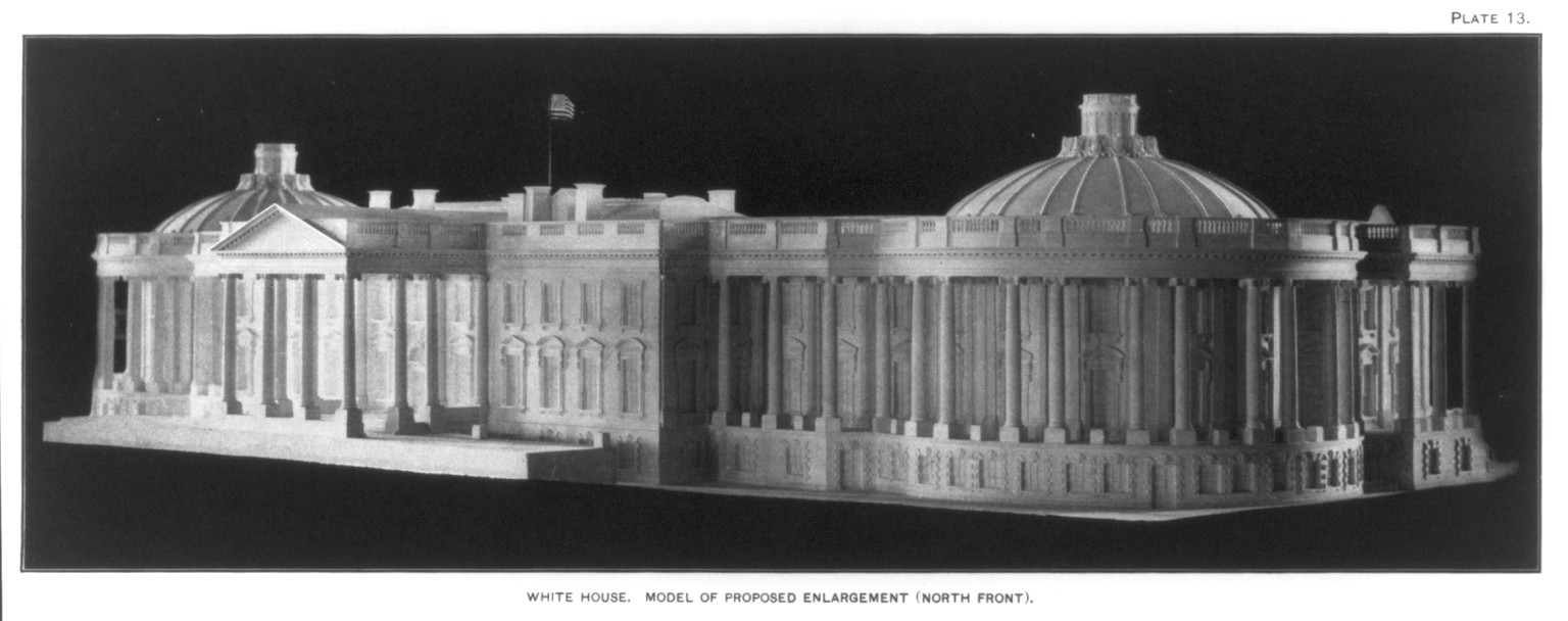 White House. Model of proposed enlargement (North Front) — historic print
