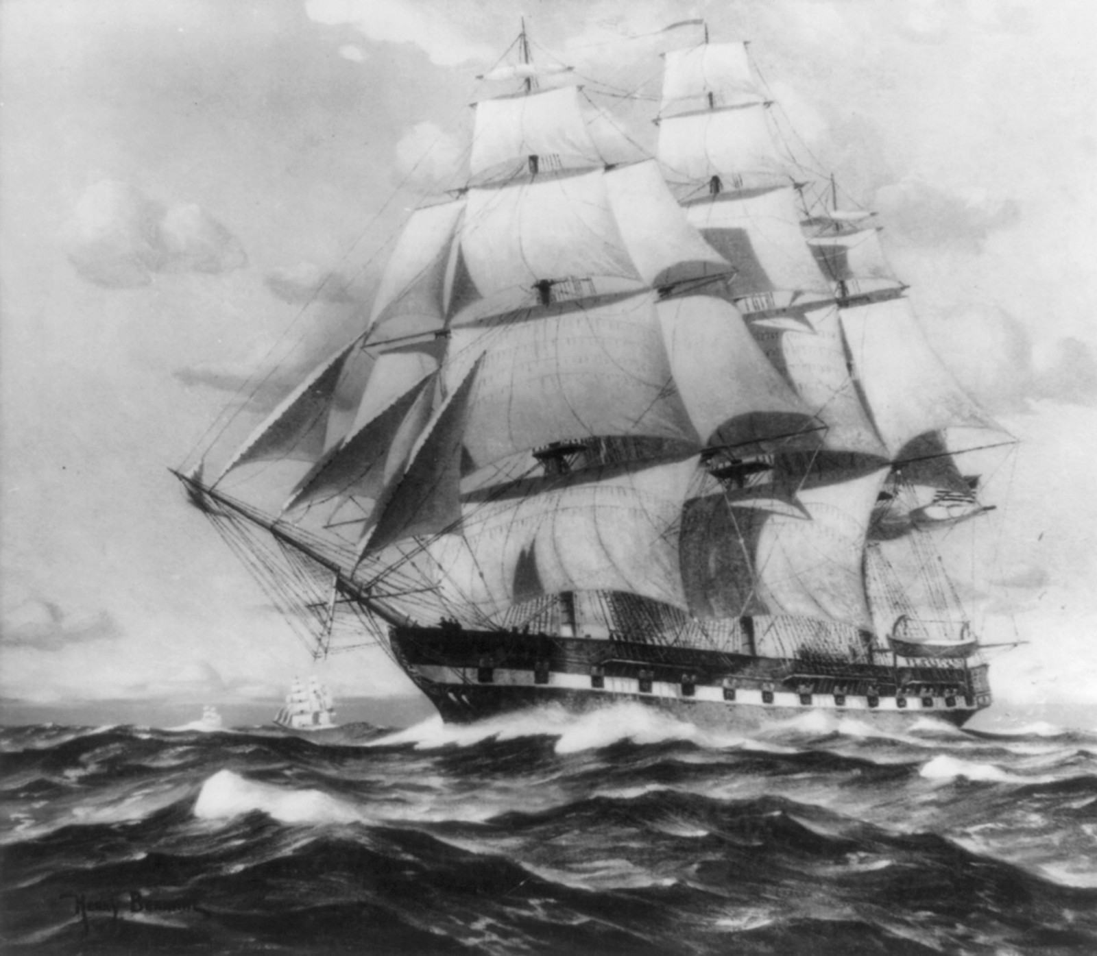 [U.S.S. Constitution - artists' conceptions: port, full sail] — historic image