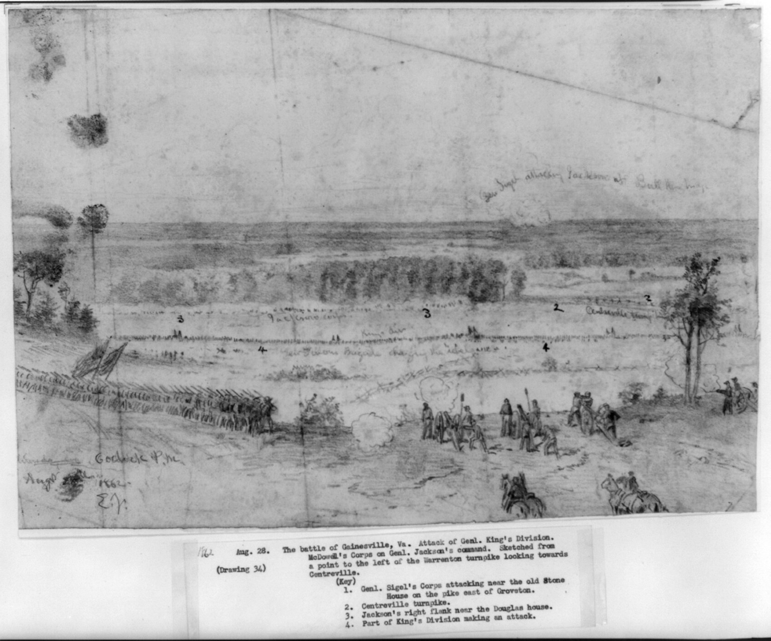 The battle of Gainesville, Va. / E.F., 1862 Aug. 28. — historic drawing