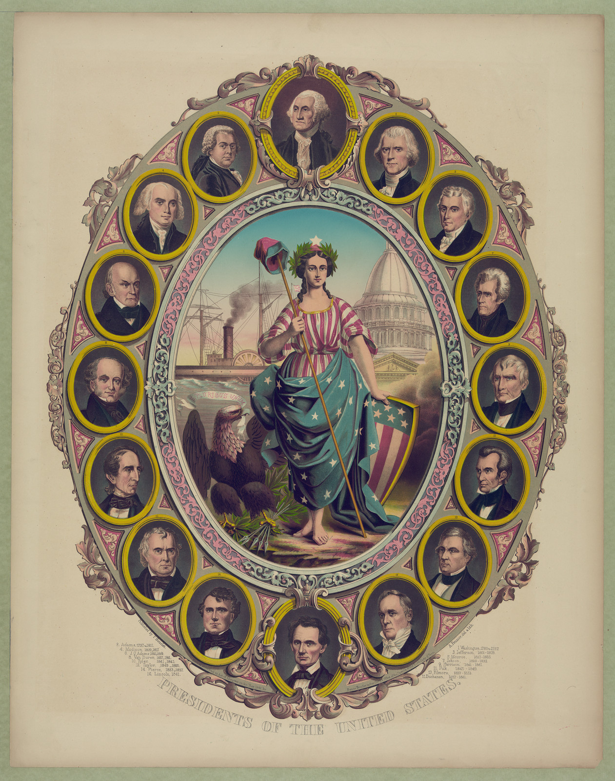 Presidents of the United States, c. 1861 — antique lithograph