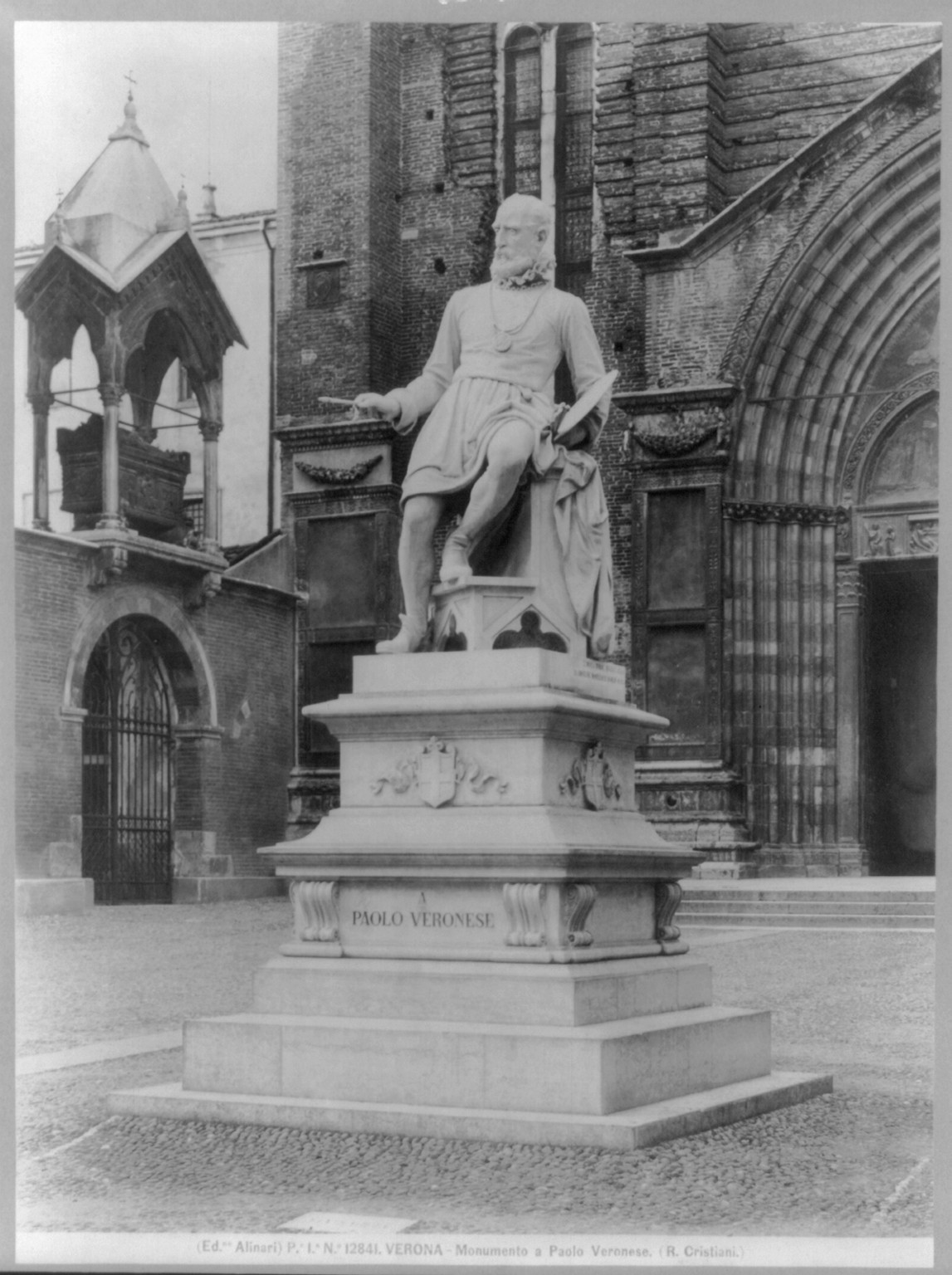 [Statue of Paolo Veronese in church square, Verona, Italy] — historic photograph