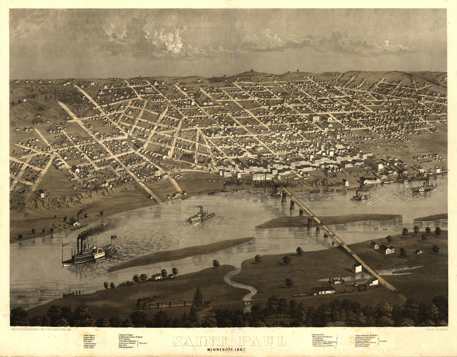MN St. Paul 1867 MAP, 1867 — antique map