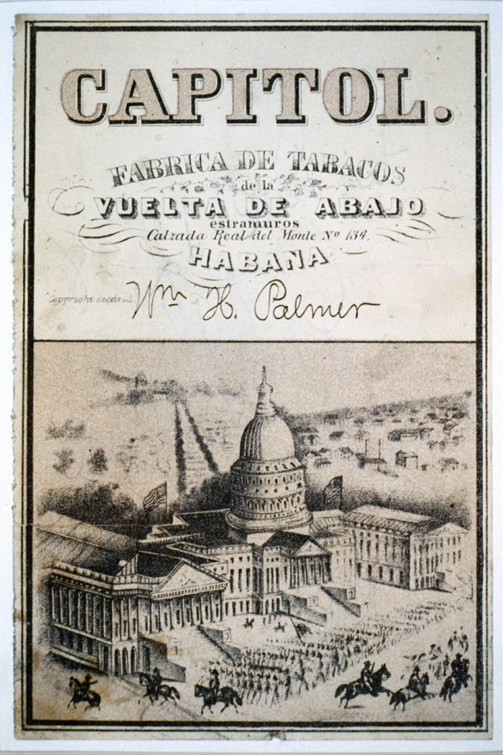 Capitol - Fabrica de tobacos de la Vuelta de Abajo ..., c1868. — antique lithograph