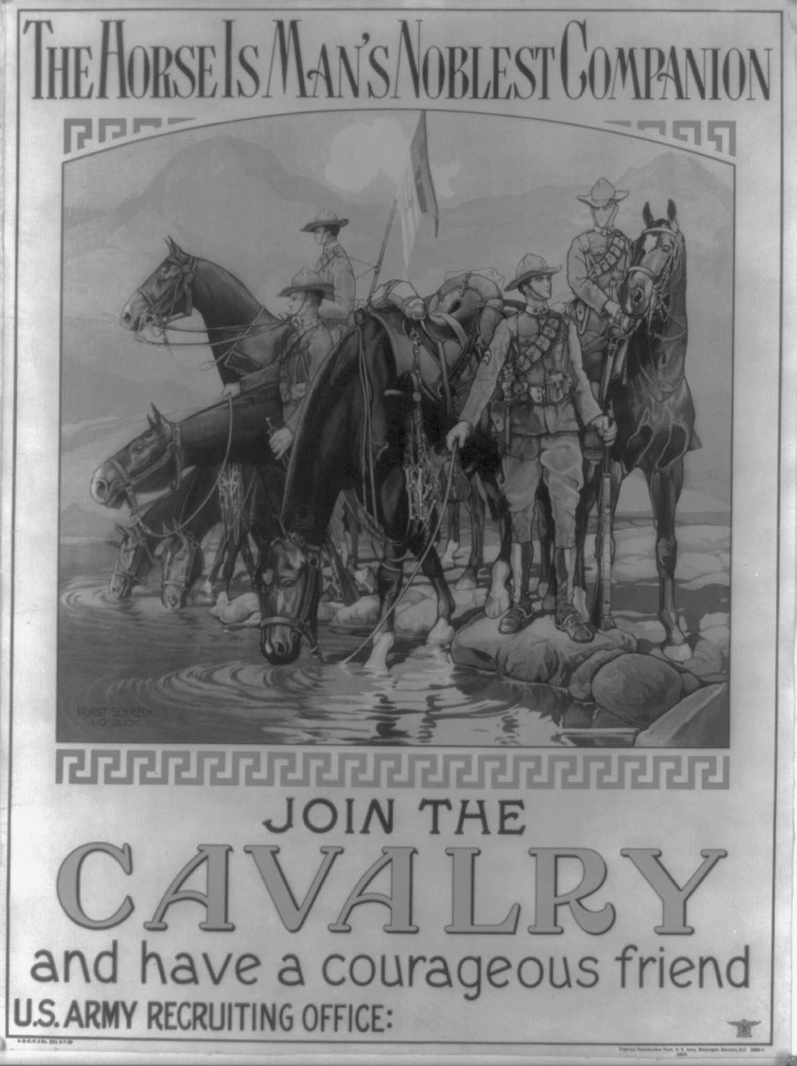 The horse is man's noblest companion - join the cavalry and have a courageous friend / Horst Schreck 1920., 1920 — vintage poster