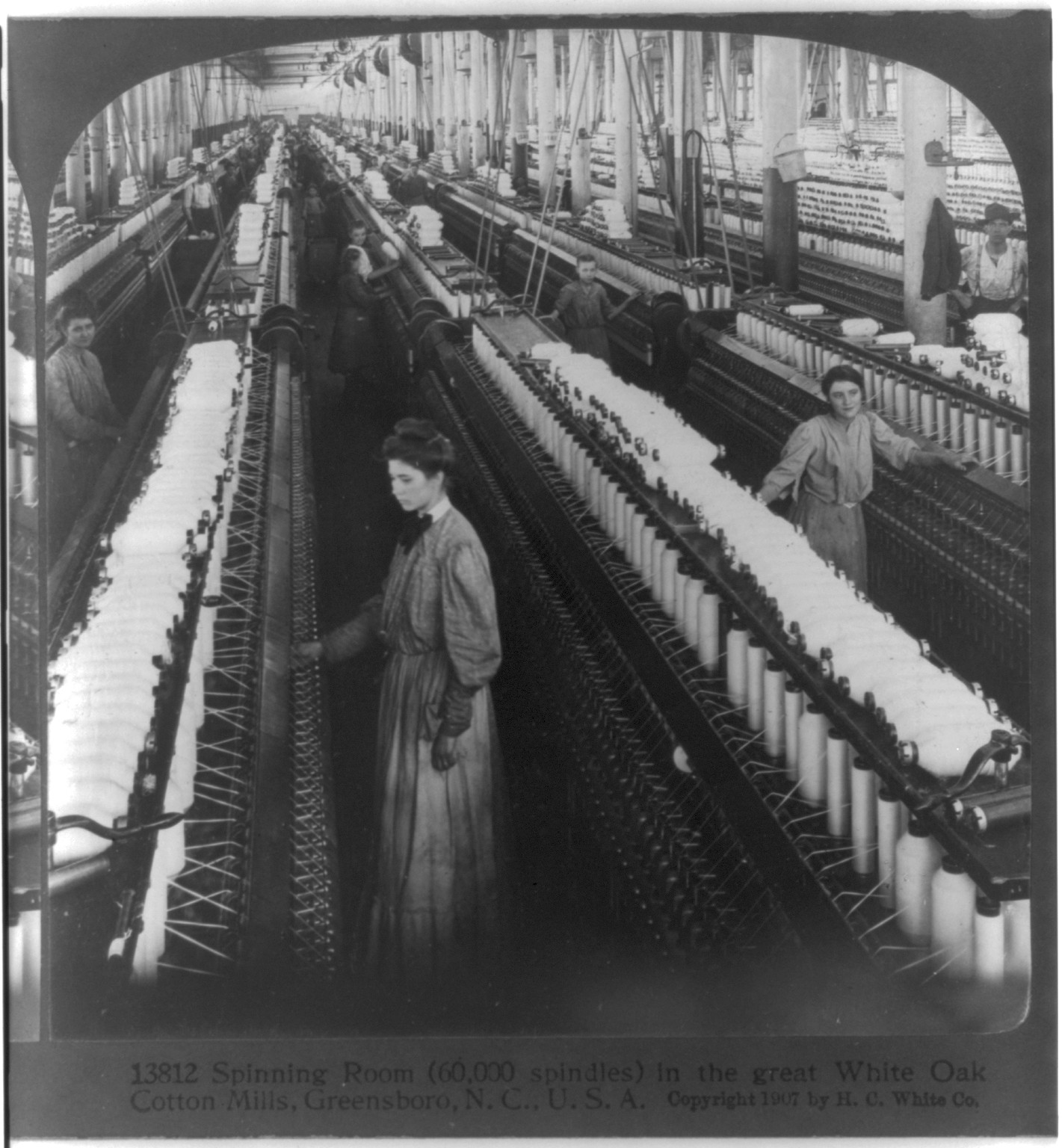 White Oak Cotton Mills, Greensboro, N.C.: Spinning room with 60,000 spindles, c1907. — historic photograph