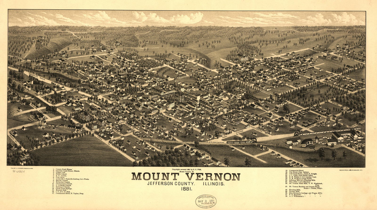 Mount Vernon, Illinois, 1881, 1881 — antique map