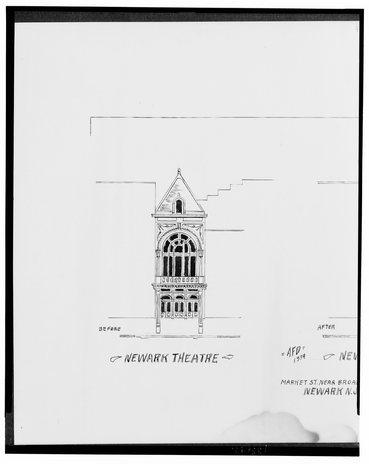 [Newark Theatre (before) and Newark Paramont Theatre (after), Market St. near Broad St., Newark, New Jersey] / AFD 1934., And Engineering (ADE) Drawings — vintage poster