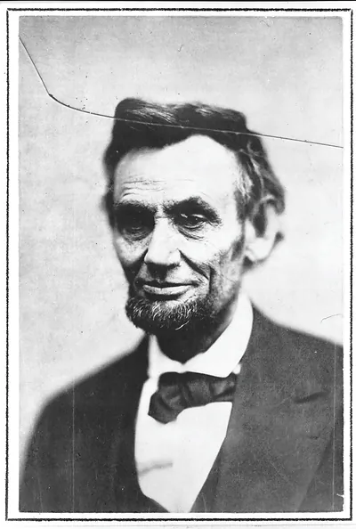 Abraham Lincoln head-and-shoulders portrait, black and white photograph