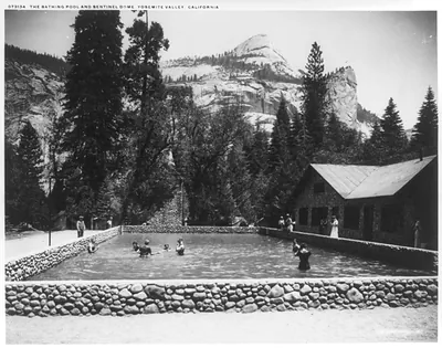 Yosemite Valley, California: The bathing pool and Sentinel Dome