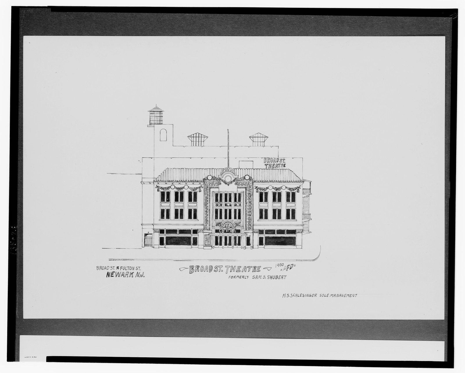 [Broad St. Theatre (formerly Sam S. Shubert Theatre), Broad St. and Fulton St., Newark, New Jersey] / AFD 1930., And Engineering (ADE) Drawings — vintage poster